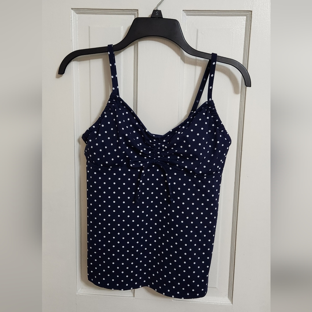 Women's Land's End Tankini Swim Top Navy/white Sz 8 L EUC